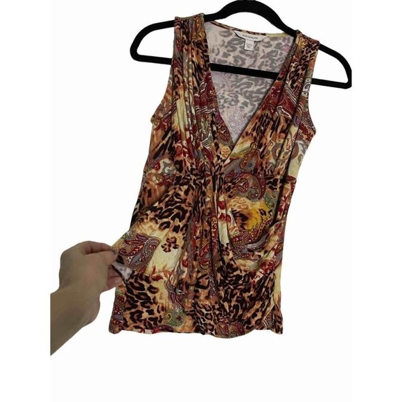Boston Proper Faux Wrap‎ Sleeveless Tank Top Animal Floral Print Extra Small - Picture 2 of 6
